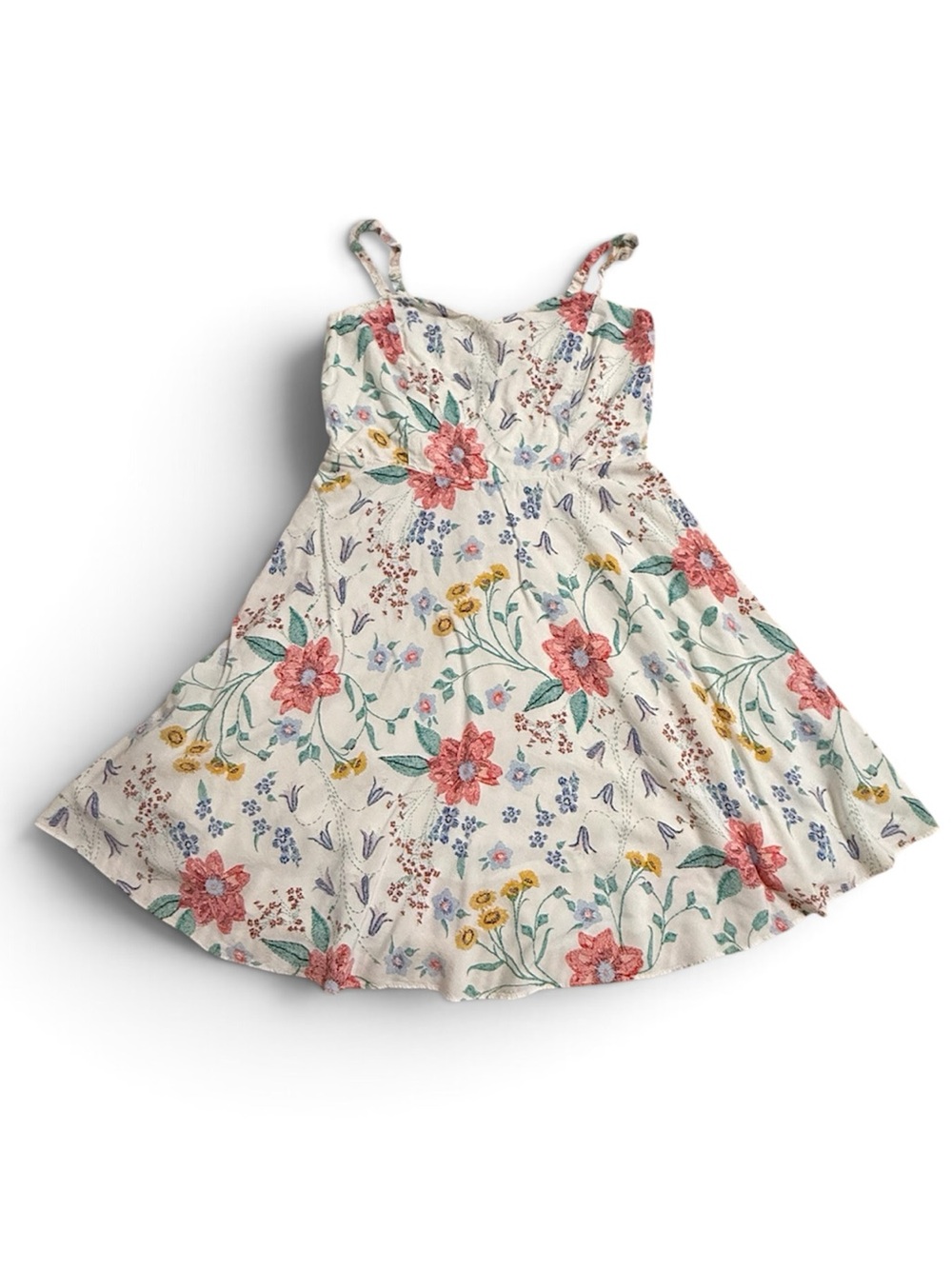 Fit and Flare Cami Dress Cream Floral Large Smocked Back Old Navy Straps Juniors